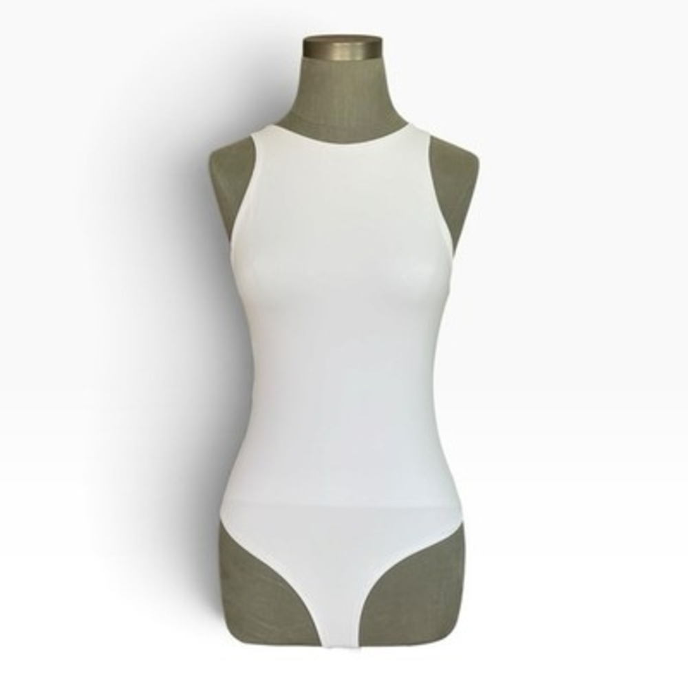 Reoria White High Neck Sleeveless Racerback Bodysuit Womens Size S VG